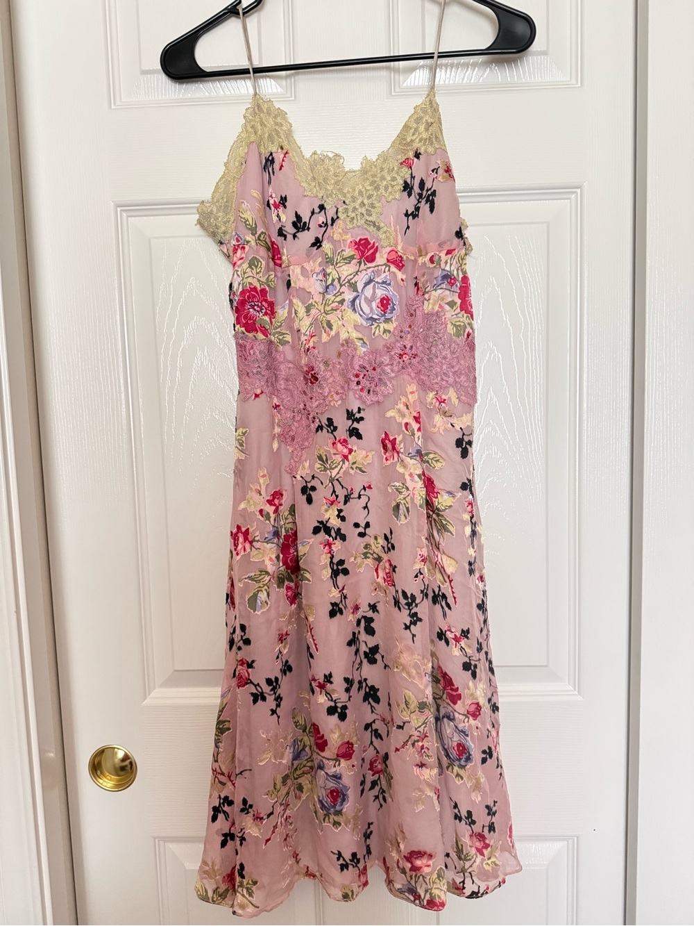 Vintage Pink Floral Lace-Trim Sundress w/Sequins